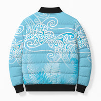 Aotearoa Maori Koru Curves Bomber Puffer Jacket Silver Ferns - Turquoise LT7 - Polynesian Pride
