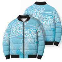 Aotearoa Maori Koru Curves Bomber Puffer Jacket Silver Ferns - Turquoise LT7 - Polynesian Pride