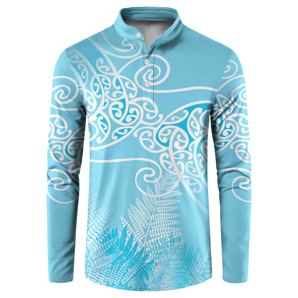 Aotearoa Maori Koru Curves Button Sweatshirt Silver Ferns - Turquoise LT7 Turquoise - Polynesian Pride
