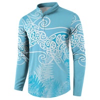 Aotearoa Maori Koru Curves Button Sweatshirt Silver Ferns - Turquoise LT7 - Polynesian Pride