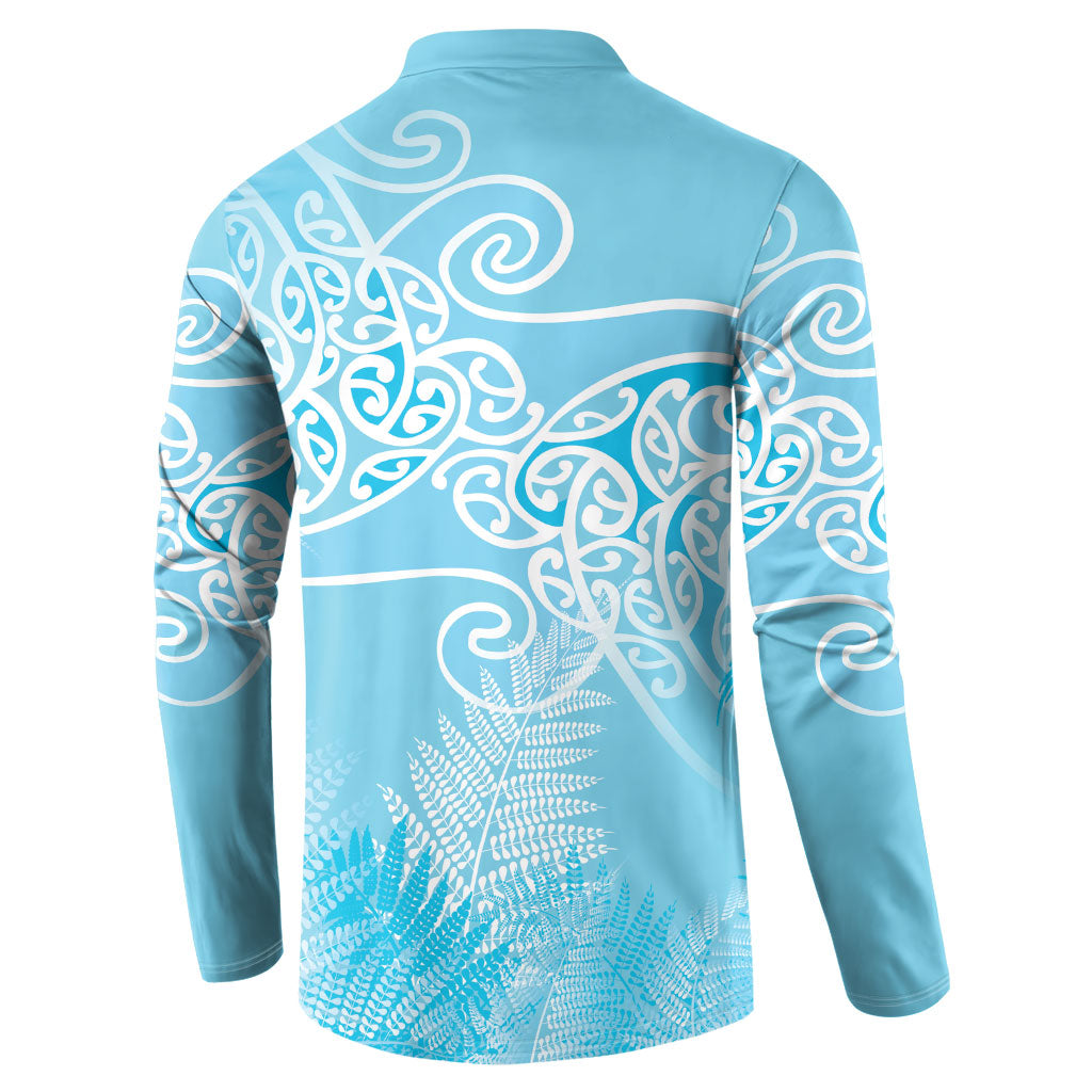 Aotearoa Maori Koru Curves Button Sweatshirt Silver Ferns - Turquoise LT7 - Polynesian Pride