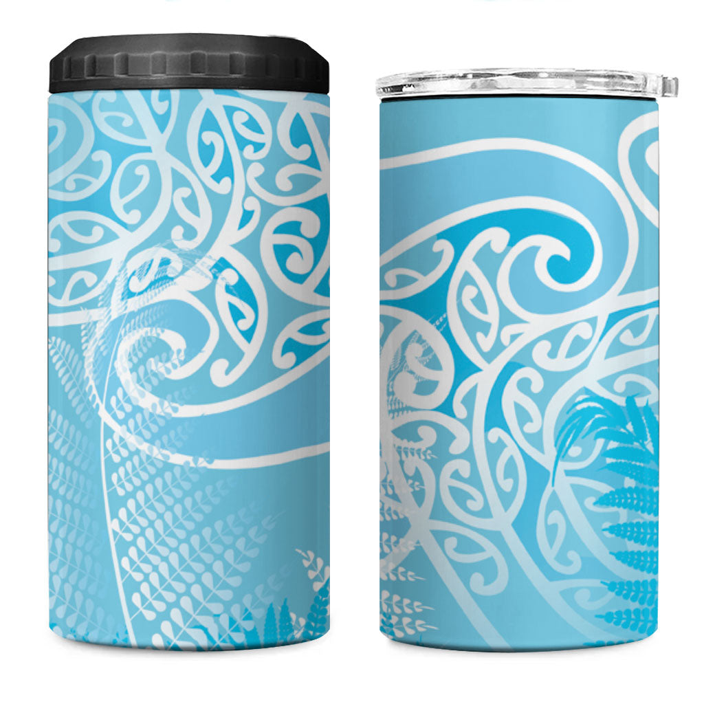 Aotearoa Maori Koru Curves 4 in 1 Can Cooler Tumbler Silver Ferns - Turquoise LT7 One Size: 16 oz Turquoise - Polynesian Pride