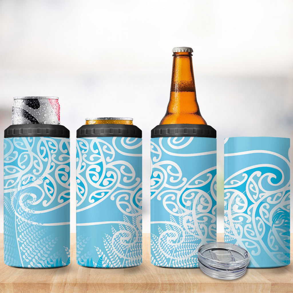 Aotearoa Maori Koru Curves 4 in 1 Can Cooler Tumbler Silver Ferns - Turquoise LT7 - Polynesian Pride
