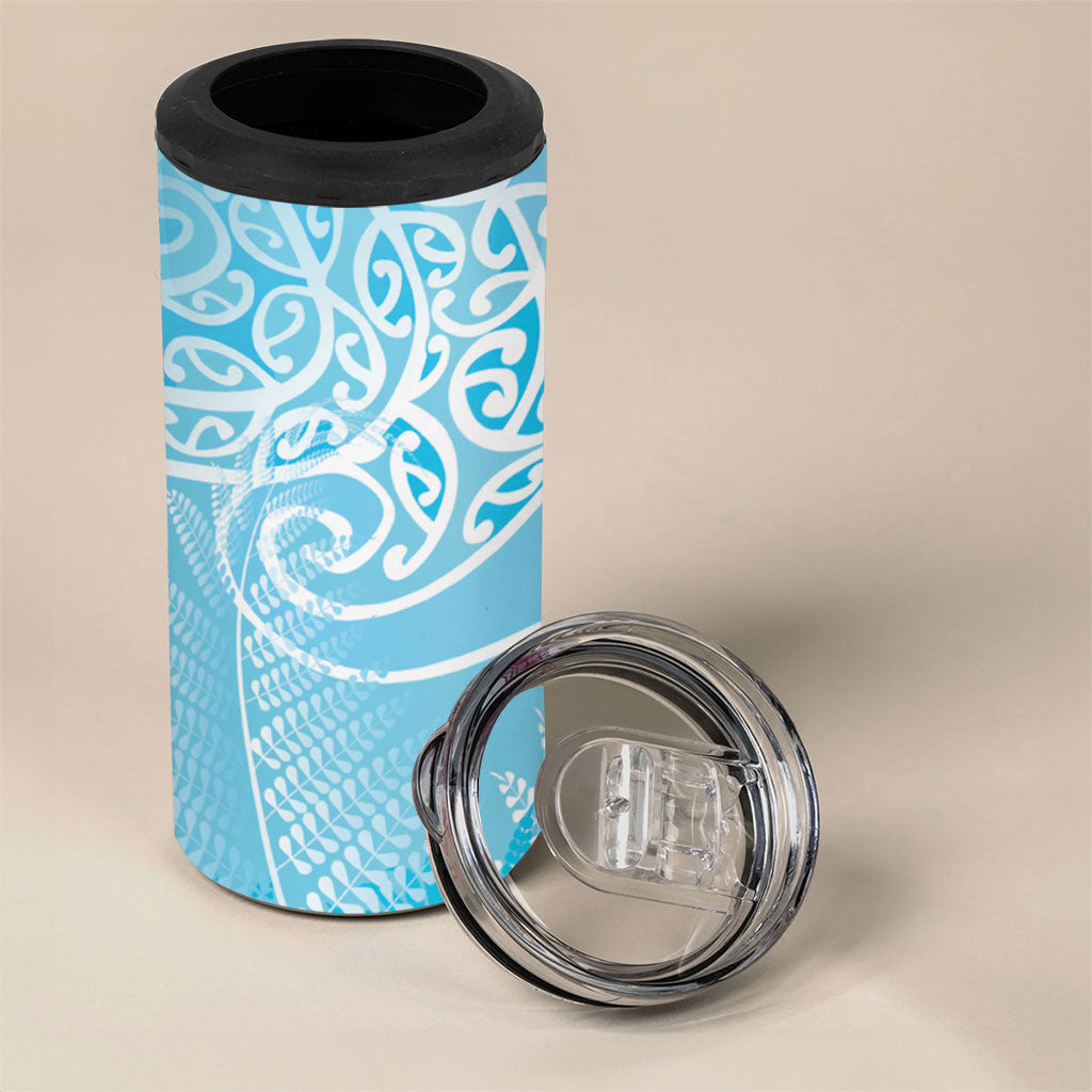 Aotearoa Maori Koru Curves 4 in 1 Can Cooler Tumbler Silver Ferns - Turquoise LT7 - Polynesian Pride