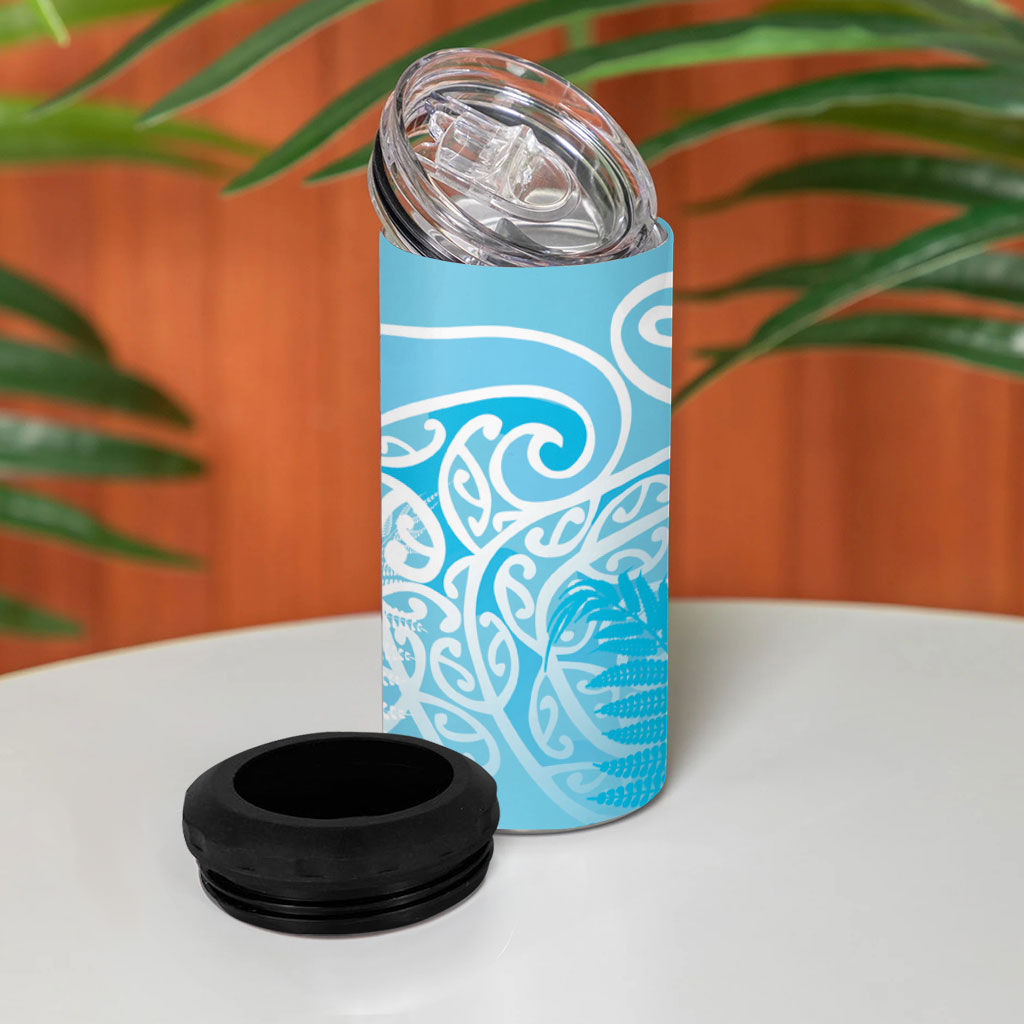Aotearoa Maori Koru Curves 4 in 1 Can Cooler Tumbler Silver Ferns - Turquoise LT7 - Polynesian Pride