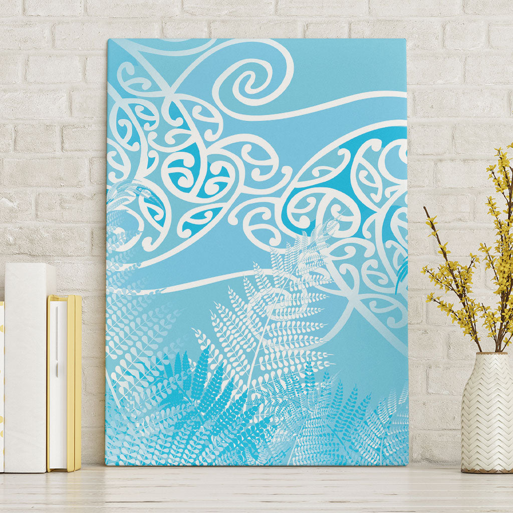 Aotearoa Maori Koru Curves Canvas Wall Art Silver Ferns - Turquoise LT7 Without Frame Turquoise - Polynesian Pride