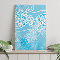 Aotearoa Maori Koru Curves Canvas Wall Art Silver Ferns - Turquoise LT7 - Polynesian Pride