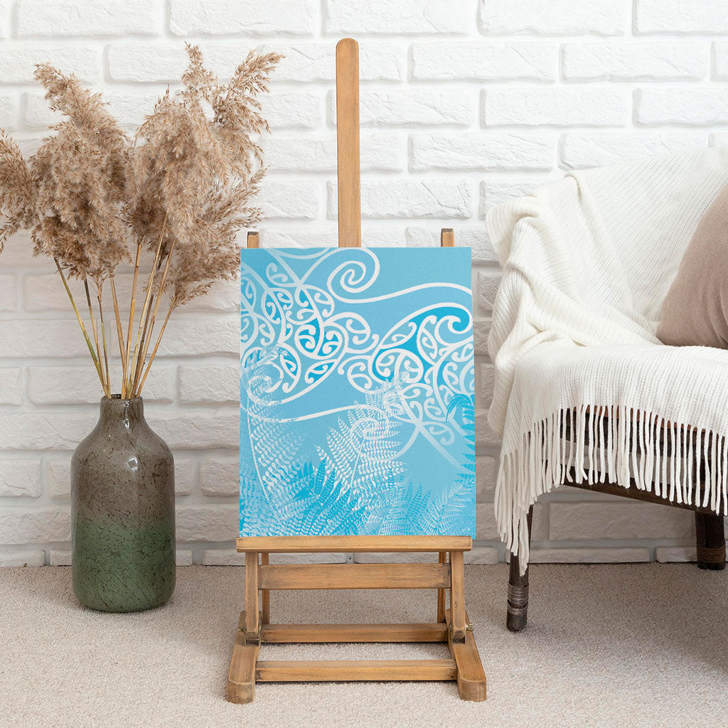 Aotearoa Maori Koru Curves Canvas Wall Art Silver Ferns - Turquoise LT7 - Polynesian Pride