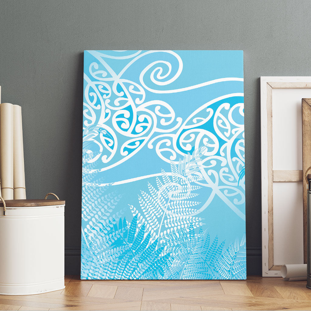 Aotearoa Maori Koru Curves Canvas Wall Art Silver Ferns - Turquoise LT7 - Polynesian Pride