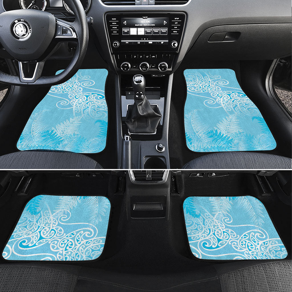 Aotearoa Maori Koru Curves Car Mats Silver Ferns - Turquoise LT7 Set 4pcs Turquoise - Polynesian Pride
