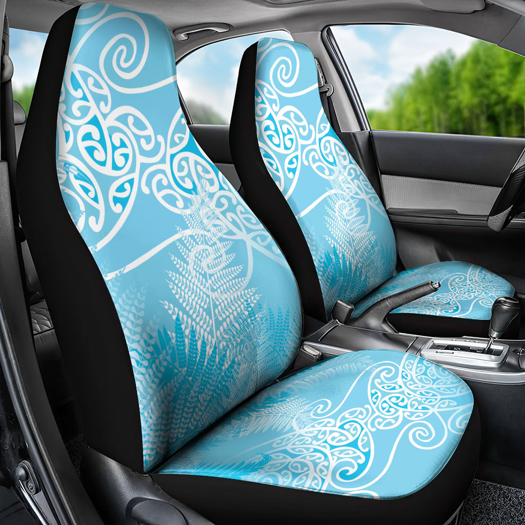Aotearoa Maori Koru Curves Car Seat Cover Silver Ferns - Turquoise LT7 - Polynesian Pride