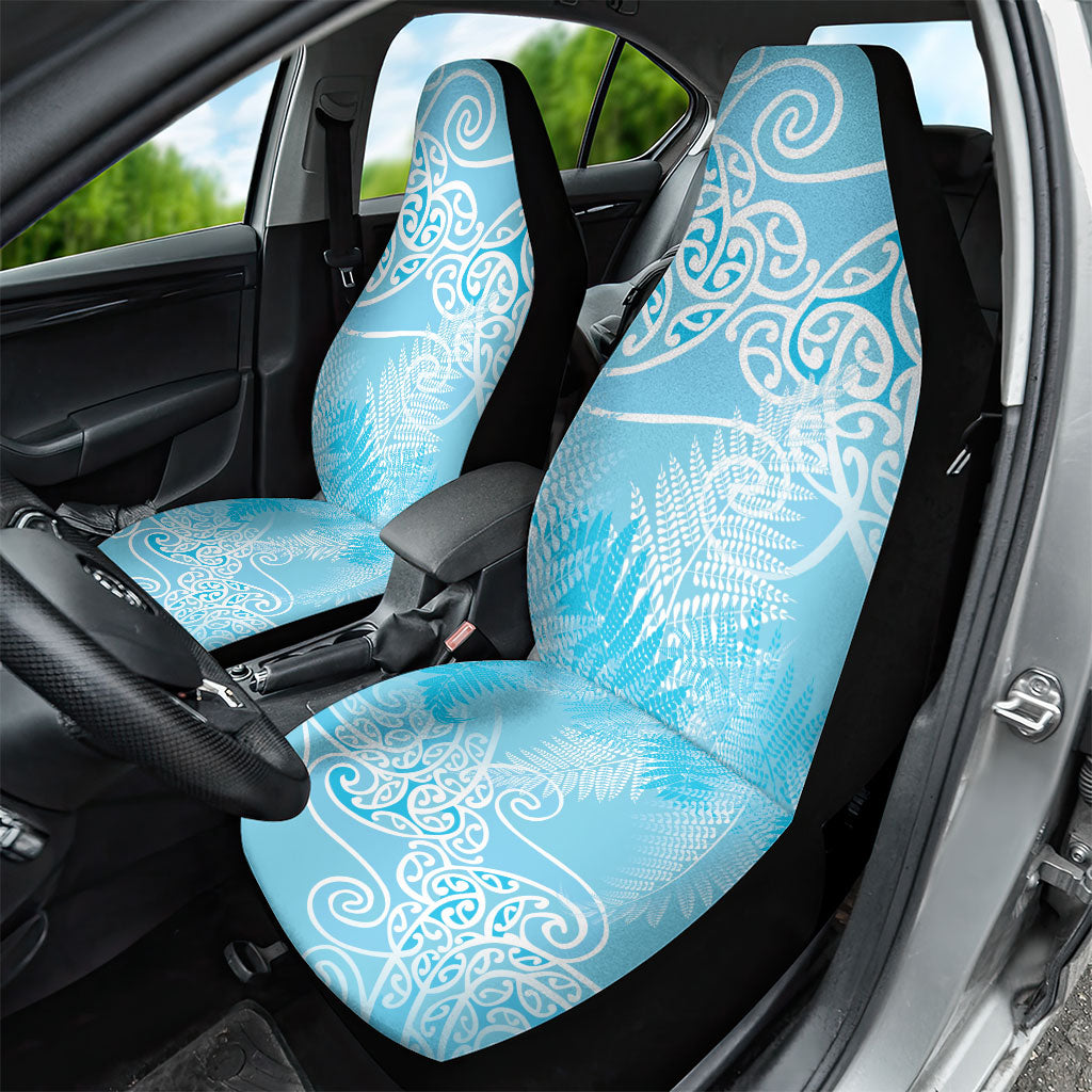 Aotearoa Maori Koru Curves Car Seat Cover Silver Ferns - Turquoise LT7 - Polynesian Pride