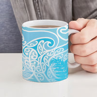 Aotearoa Maori Koru Curves Ceramic Mug Silver Ferns - Turquoise LT7 - Polynesian Pride
