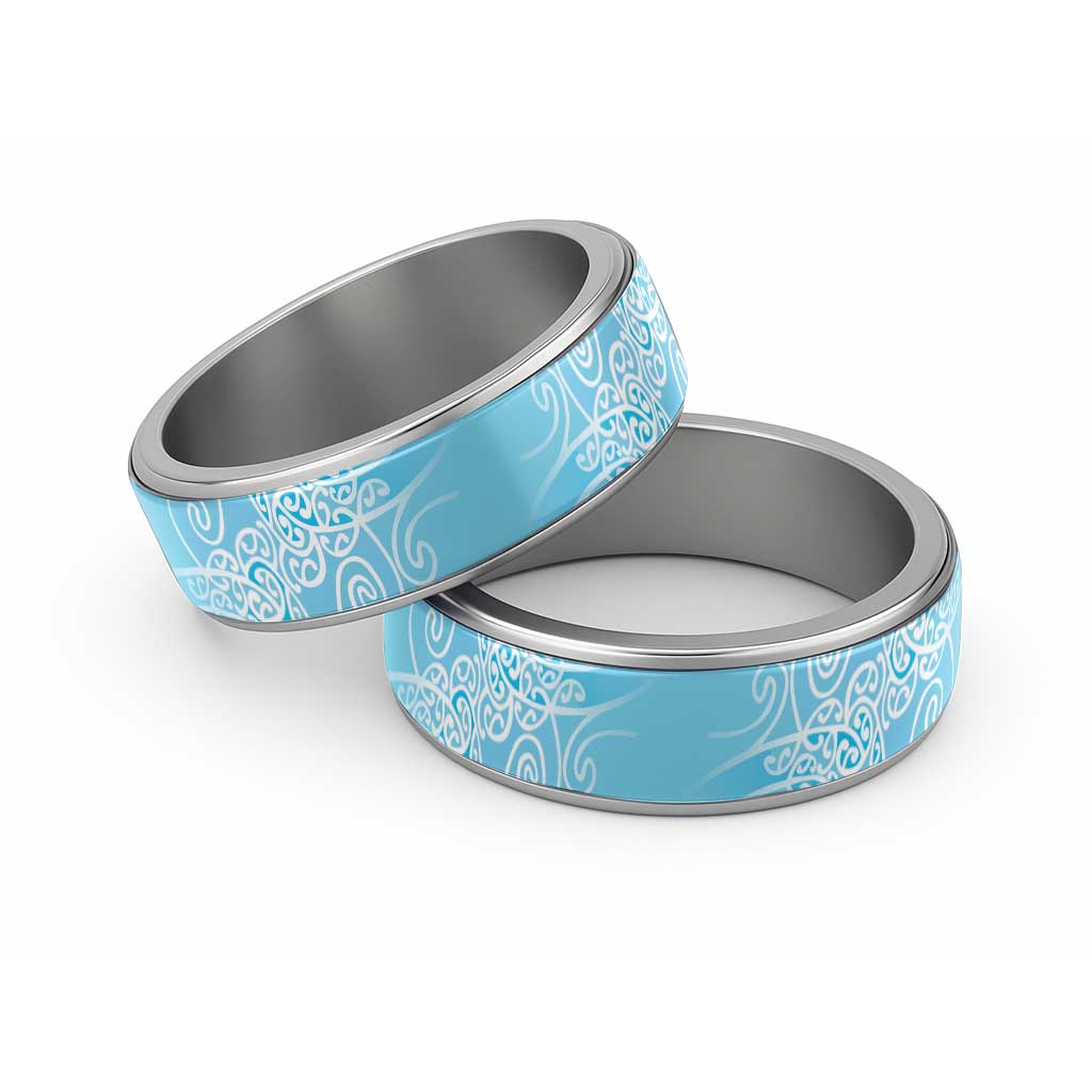 Aotearoa Maori Koru Curves Classic Ring Silver Ferns - Turquoise LT7 Sliver Turquoise - Polynesian Pride
