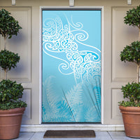 Aotearoa Maori Koru Curves Door Cover Silver Ferns - Turquoise LT7 Turquoise - Polynesian Pride