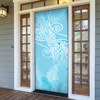 Aotearoa Maori Koru Curves Door Cover Silver Ferns - Turquoise LT7 - Polynesian Pride