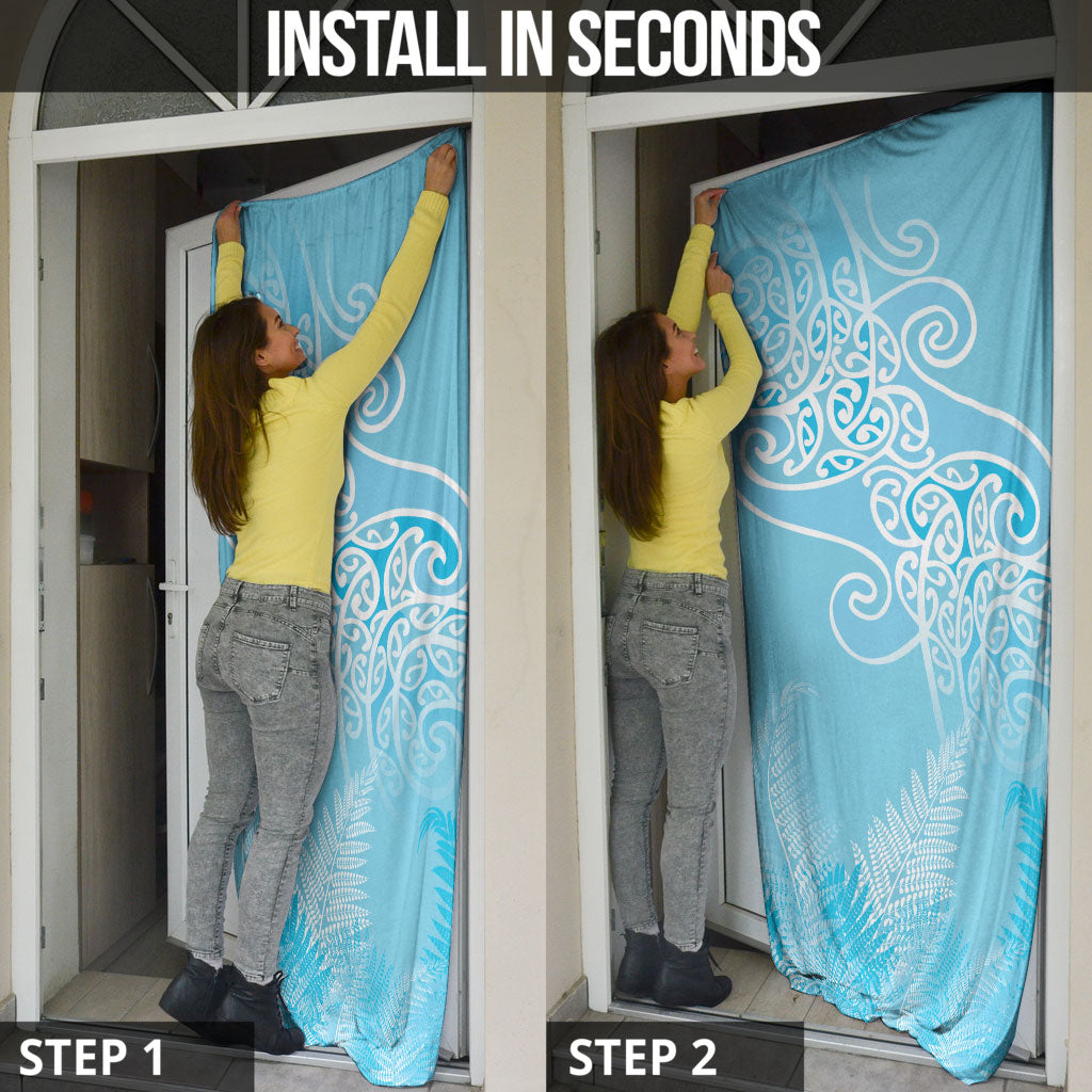 Aotearoa Maori Koru Curves Door Cover Silver Ferns - Turquoise LT7 - Polynesian Pride