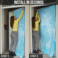 Aotearoa Maori Koru Curves Door Cover Silver Ferns - Turquoise LT7 - Polynesian Pride