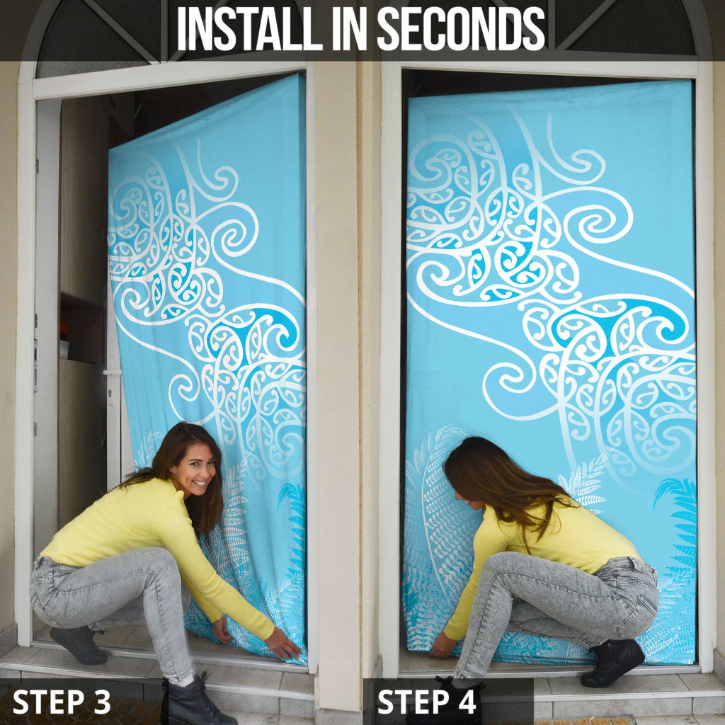Aotearoa Maori Koru Curves Door Cover Silver Ferns - Turquoise LT7 - Polynesian Pride