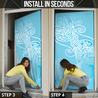 Aotearoa Maori Koru Curves Door Cover Silver Ferns - Turquoise LT7 - Polynesian Pride