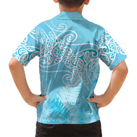 Aotearoa Maori Koru Curves Family Matching Long Sleeve Bodycon Dress and Hawaiian Shirt Silver Ferns - Turquoise
