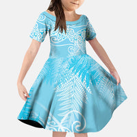 Aotearoa Maori Koru Curves Family Matching Mermaid Dress and Hawaiian Shirt Silver Ferns - Turquoise