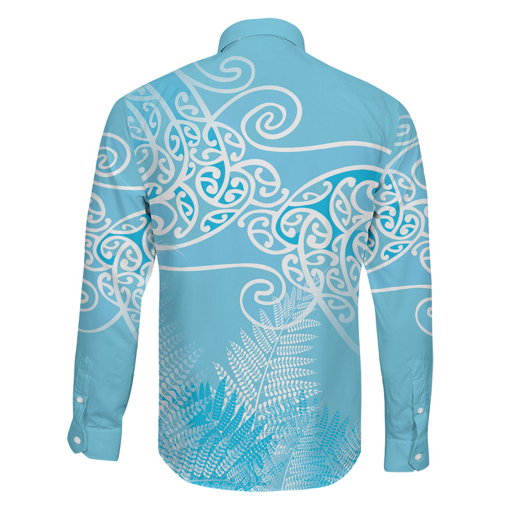 Aotearoa Maori Koru Curves Family Matching Off Shoulder Short Dress and Hawaiian Shirt Silver Ferns - Turquoise