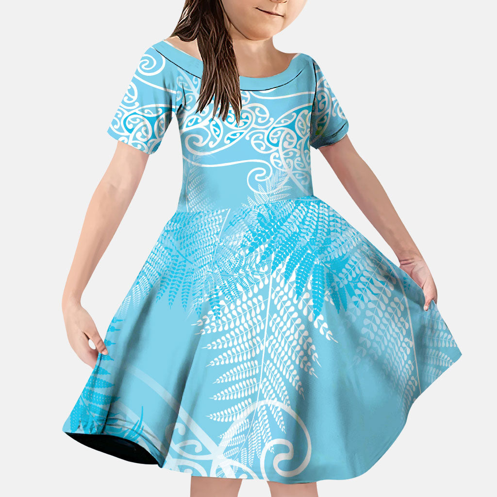 Aotearoa Maori Koru Curves Family Matching Puletasi and Hawaiian Shirt Silver Ferns - Turquoise