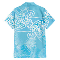 Aotearoa Maori Koru Curves Family Matching Summer Maxi Dress and Hawaiian Shirt Silver Ferns - Turquoise