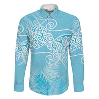 Aotearoa Maori Koru Curves Family Matching Summer Maxi Dress and Hawaiian Shirt Silver Ferns - Turquoise