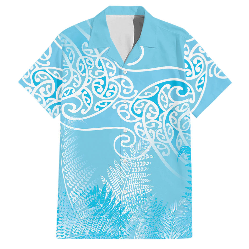 Aotearoa Maori Koru Curves Family Matching Tank Maxi Dress and Hawaiian Shirt Silver Ferns - Turquoise