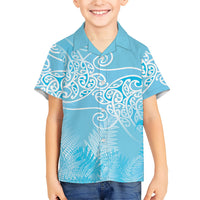 Aotearoa Maori Koru Curves Family Matching Tank Maxi Dress and Hawaiian Shirt Silver Ferns - Turquoise