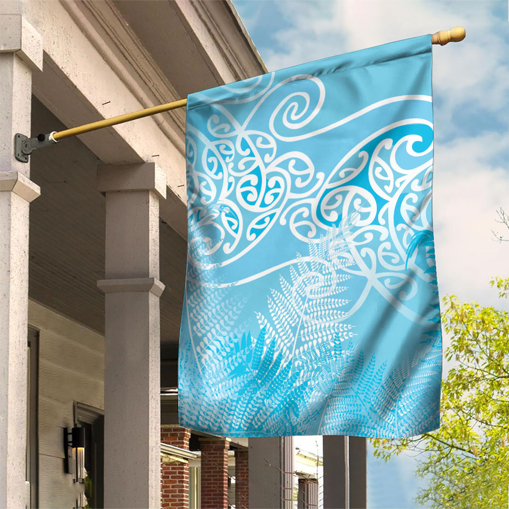 Aotearoa Maori Koru Curves Garden Flag Silver Ferns - Turquoise LT7 House Flag Turquoise - Polynesian Pride