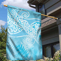 Aotearoa Maori Koru Curves Garden Flag Silver Ferns - Turquoise LT7 - Polynesian Pride