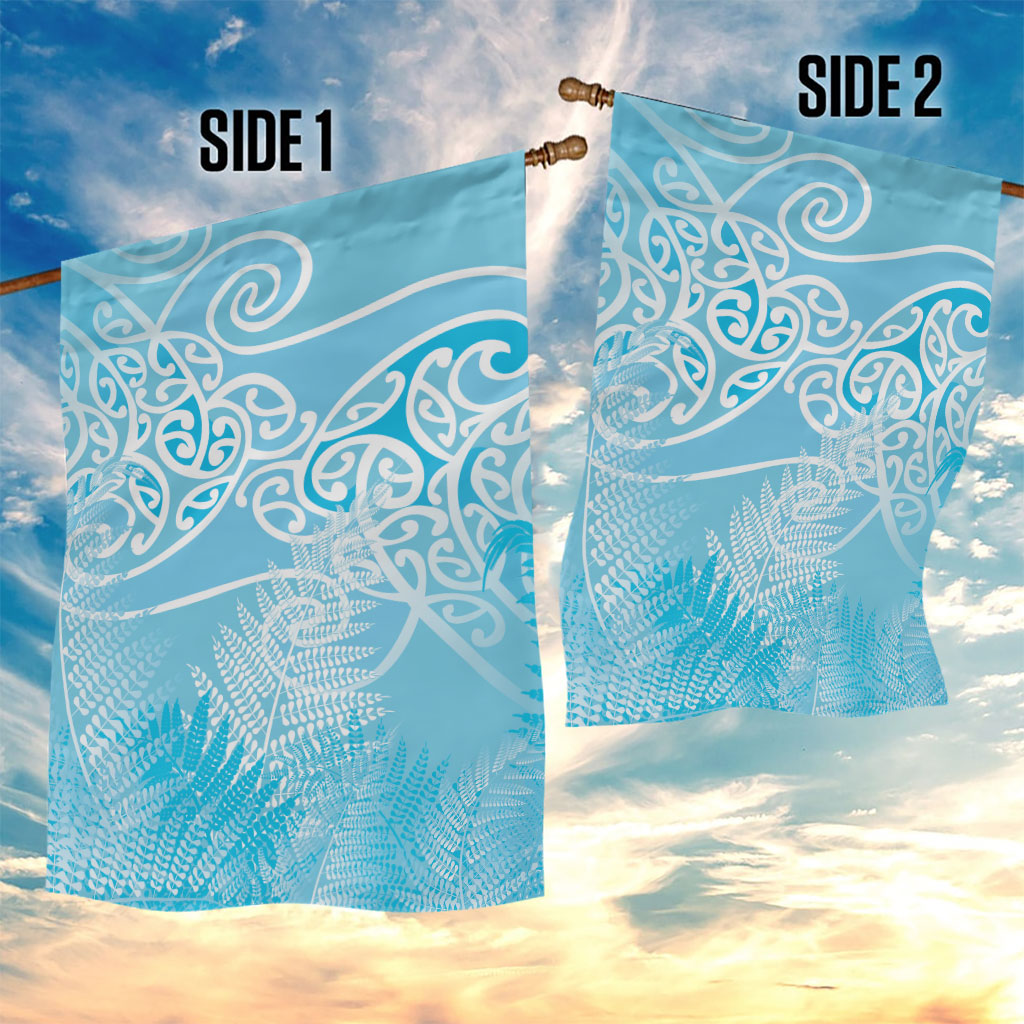 Aotearoa Maori Koru Curves Garden Flag Silver Ferns - Turquoise LT7 - Polynesian Pride