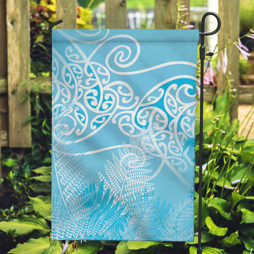 Aotearoa Maori Koru Curves Garden Flag Silver Ferns - Turquoise LT7 Garden Flag Turquoise - Polynesian Pride