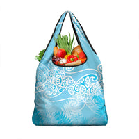 Aotearoa Maori Koru Curves Grocery Bag Silver Ferns - Turquoise