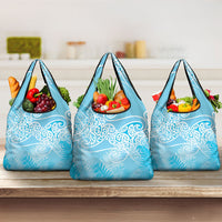 Aotearoa Maori Koru Curves Grocery Bag Silver Ferns - Turquoise