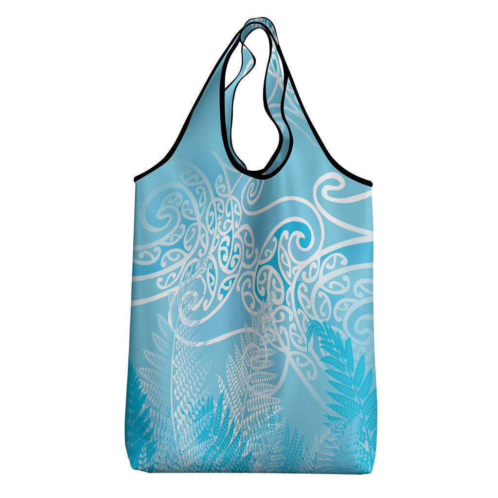 Aotearoa Maori Koru Curves Grocery Bag Silver Ferns - Turquoise