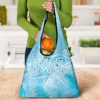 Aotearoa Maori Koru Curves Grocery Bag Silver Ferns - Turquoise