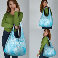 Aotearoa Maori Koru Curves Grocery Bag Silver Ferns - Turquoise