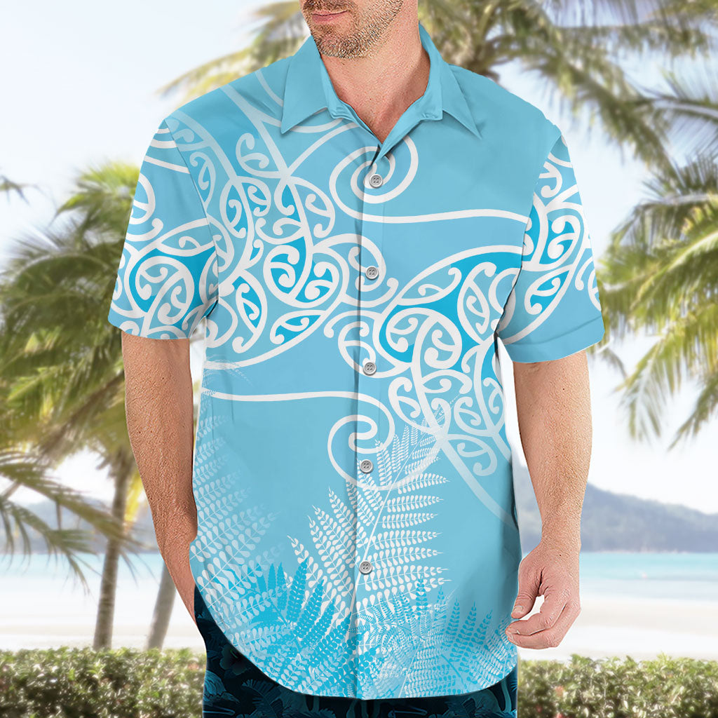 Aotearoa Maori Koru Curves Hawaiian Shirt Silver Ferns - Turquoise LT7 - Polynesian Pride