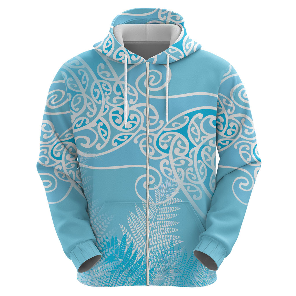 Aotearoa Maori Koru Curves Hoodie Silver Ferns - Turquoise LT7 - Polynesian Pride