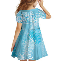 Aotearoa Maori Koru Curves Kid Short Sleeve Dress Silver Ferns - Turquoise LT7 - Polynesian Pride