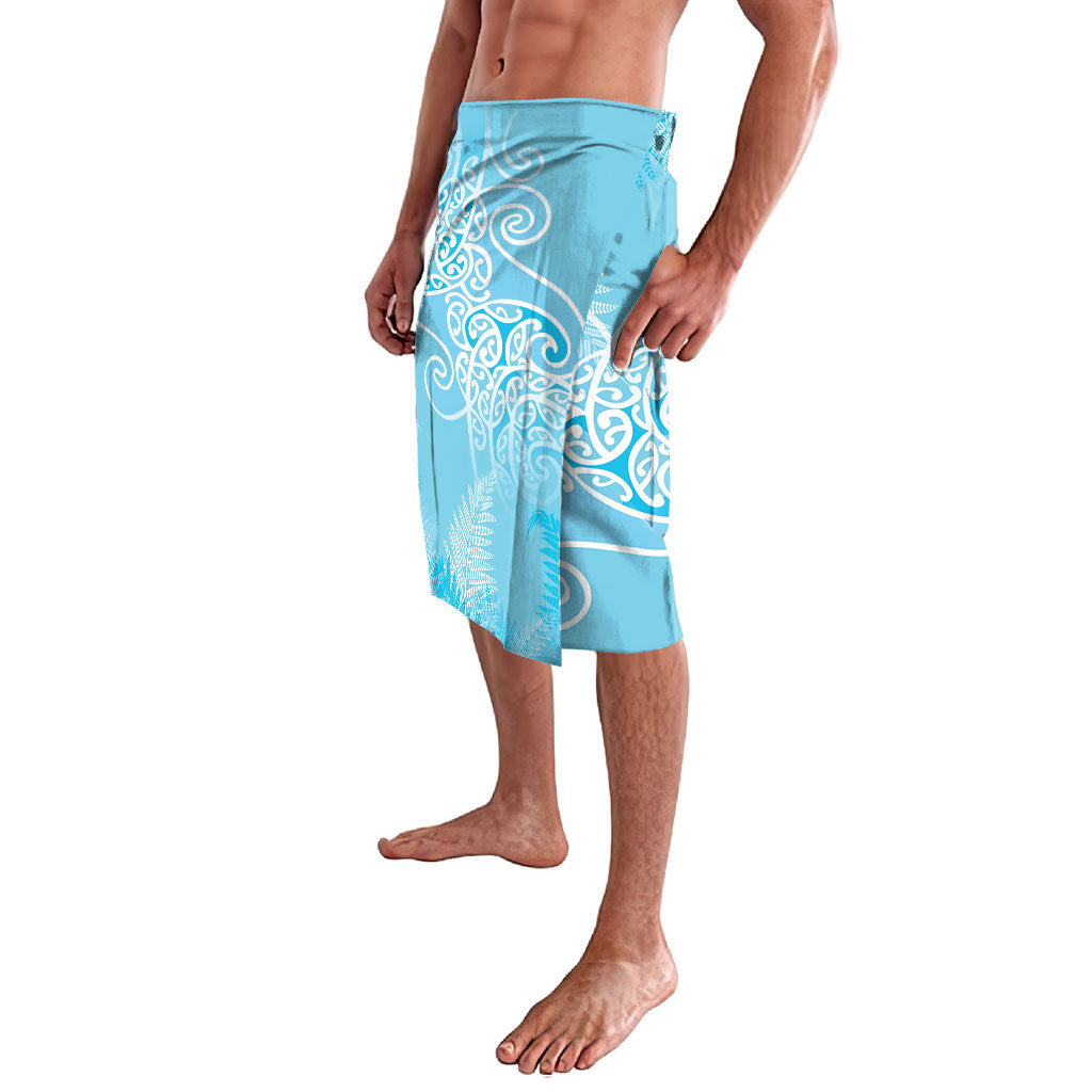 Aotearoa Maori Koru Curves Lavalava Silver Ferns - Turquoise LT7 - Polynesian Pride