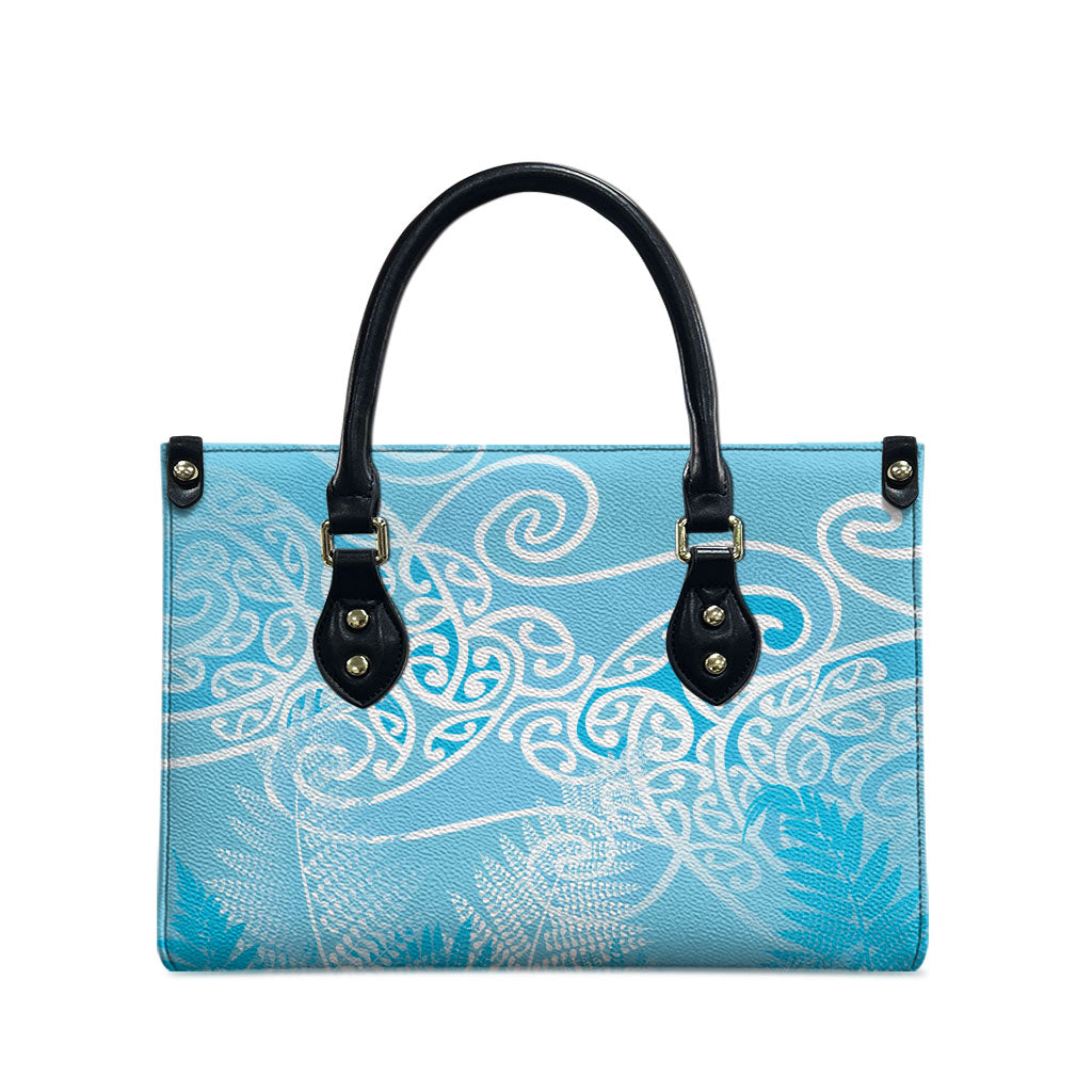 Aotearoa Maori Koru Curves Leather Bag Silver Ferns - Turquoise LT7 - Polynesian Pride