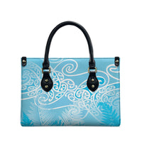 Aotearoa Maori Koru Curves Leather Bag Silver Ferns - Turquoise LT7 - Polynesian Pride