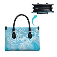 Aotearoa Maori Koru Curves Leather Bag Silver Ferns - Turquoise LT7 - Polynesian Pride