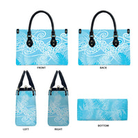 Aotearoa Maori Koru Curves Leather Bag Silver Ferns - Turquoise LT7 - Polynesian Pride