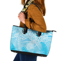 Aotearoa Maori Koru Curves Leather Tote Bag Silver Ferns - Turquoise LT7 Turquoise - Polynesian Pride